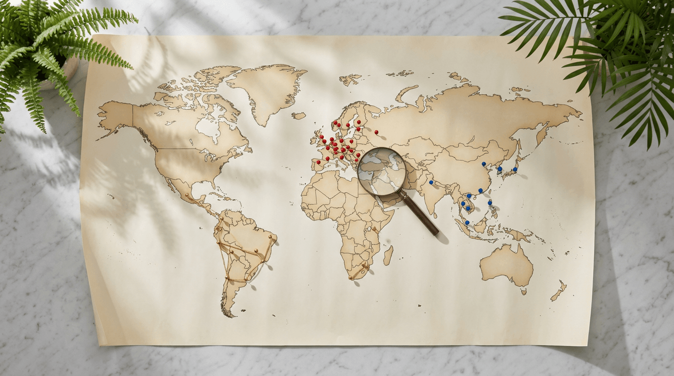 Global investment map with markers
